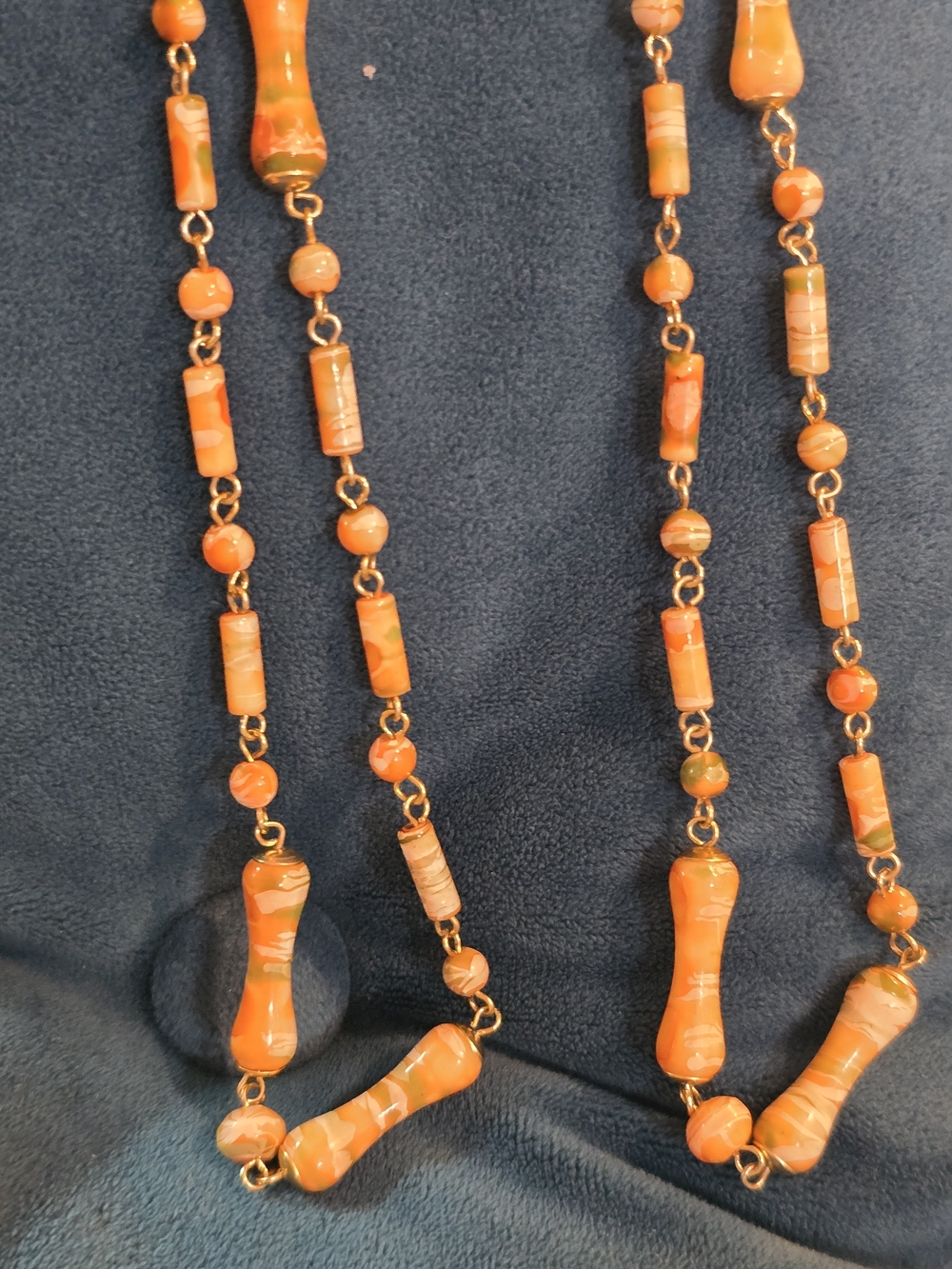 Vintage Handpainted Asian Orange Beaded Women's Necklace - Brand Unspecified 21"
